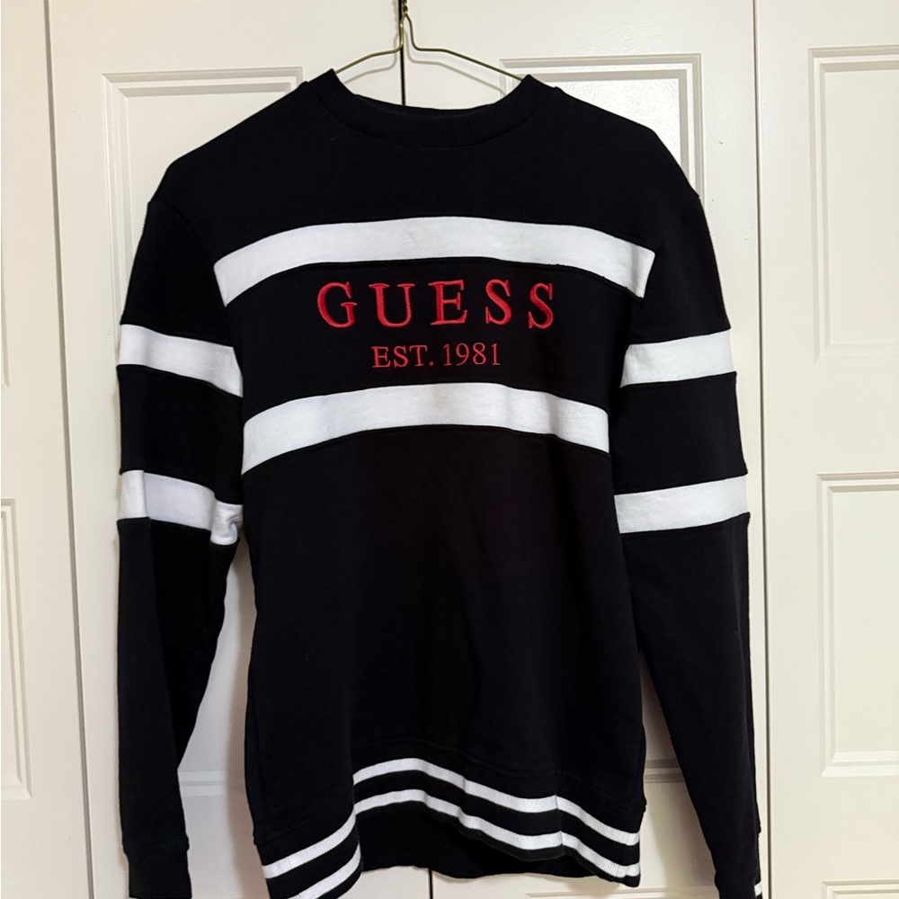 Guess Black and White Crewneck Sweater